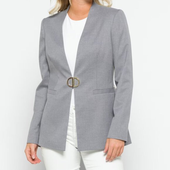 DKNY Gray Open-Front Blazer with Gold Ring Accent - Picture 2 of 9
